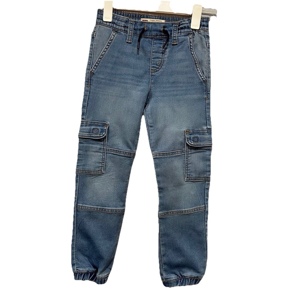 Levi's Cargo Joggers Girls Kids Size 7 Denim Lt. Blue 6 Pockets Pull On & String